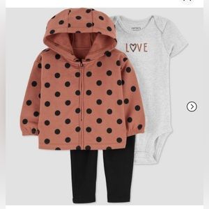 NWT Carter's Just One You Baby Girls' Dots Cardigan & Bodysuit-Brown/Black